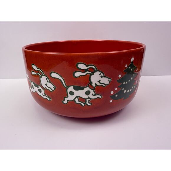 Vintage Waechterbach Germany Red Christmas Tree Dog Bowl Large Food Dish - Picture 1 of 9